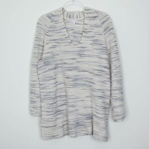Pure Jill Striped V Neck Long Sleeve Tunic Sweater Cream Gray Size S Casual Cozy